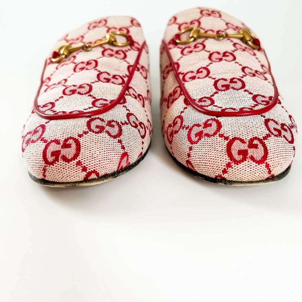 Gucci Princetown Mules GG Red Canvas Horsebit Loafer Size 39.5, 9.5 - Picture 3 of 13